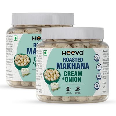 Heeva Roasted Makhana | Cream & Onion Flavour 100g (Pack of 2) | Fox Nut | Gluten Free | Roasted - Not Fried | No Cholesterol | Healthy Super Food | Calcium Rich | Phool Makhana