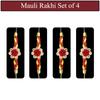 Saugat Traders Stone Rakhi Set of 4 for Brother with Chocolate | Mauli Rakhi with Roli Chawal for Beloved Bhaiya | Rakhi Combo Pack of 4 view 3