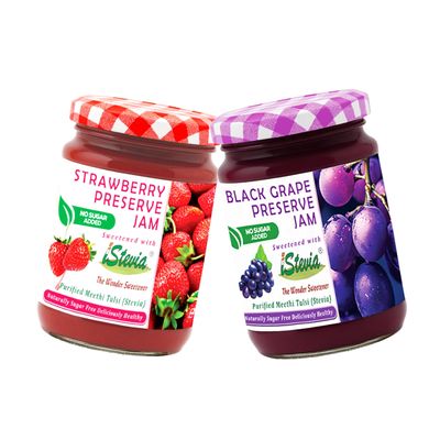 iStevia Jam Strawberry & Black Grape | 180 GM | 100% Natural Jam with Real Fruit Pulp | Guilt-Free Sweetness | Stevia Sweetened | Zero Sugar Healthy Fruit Spread for Diabetics & Fitness Enthusiasts