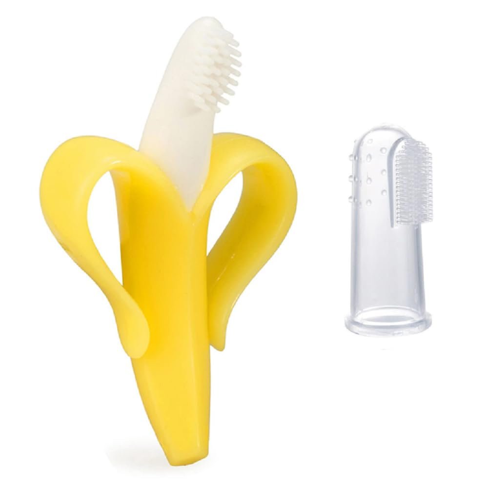 Baby Finger Manual Toothbrush With Silicone Banana Shaped Toothbrushes For Training Teething-Infant & Toddler & Kids Tooth Brush Oral Cleaning To Train Your Child Healthy Oral Habits.,Multicolour