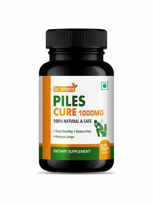 Vitasta PILES CURE 1000MG | 100% NATURAL & SAFE | Stop Bleeding | Reduce Pain | Remove Lumps | DIETARY SUPPLEMENT | (50 Capsules)