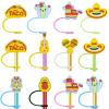 16pcs Cinco De Mayo Fiesta Themed Reusable Food Grade Silicone Straw Sleeve Caps, Suitable for Party Favor Bags,Birthday Party, Friends Gathering,Dustproof Soft Straw Covers for 7-8mm Straws view 1