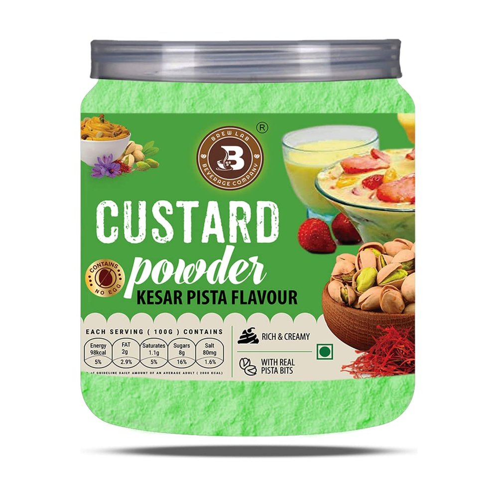 Brew Lab Kesar Pista Flavor Custard Powder | For Desserts, Pudding, Fruit Salad 250 g