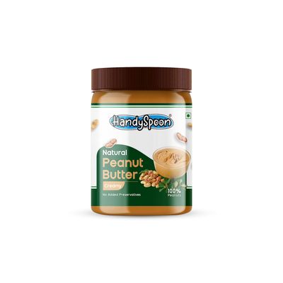 HandySpoon Natural Peanut Butter Creamy 925g | No Added Preservatives | 100% Roasted Peanuts | No Salt & Sugar Added - Unsweetened, Gluten-Free | Zero Trans-Fat | Healthy Nut Spread (Creamy)