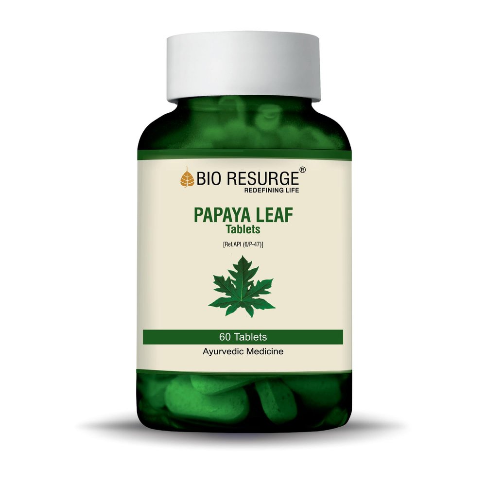 Bio Resurge Papaya Leaf Extract Ayurvedic Manages Platelets Digestion Immunity 60 Tablets 750 mg