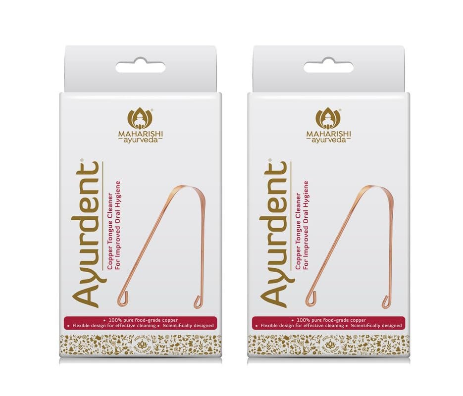 Maharishi Ayurveda Ayurdent Tongue Cleaner for Kids Ages 10+ and Adults - Premium Ayurvedic Copper Oral Hygiene Tongue Scraper Tool for Effective Bacteria & Plaque Removal (Pack of 2)