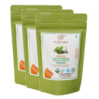 Dr. JPG Organic Giloy Powder/Guduchi/Gulvel Steam Powder/Tinospora Cordifolons/INDIA ORGANIC Certified / 114g Pack Of 3