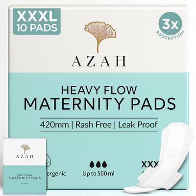 Azah Maternity Pads after Delivery [Pack of 10] | XXXL Sanitary Napkins for Women after Delivery | Leak Proof Sanitary Pads for Women | For Postpartum Flow, Urine Incontinence, Ultra Heavy Flow