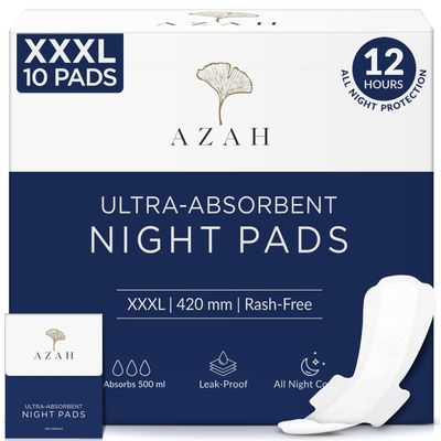 Azah Sanitary Pads for Women XXXL [Pack of 10] | Extra Large Night Pads | Cottony Soft Sanitary Napkins for Women | XXXL Pads for Womens Heavy Flow | Leak Proof for Overnight Protection