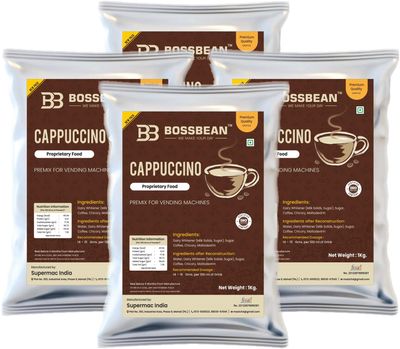 BOSSBEAN Instant Cappuccino Premix | Milk Not Required | Just Add Hot Water | Taste Better Than Home-Made | Manually and All Vending Machine Suitable | (Pack Of 4)