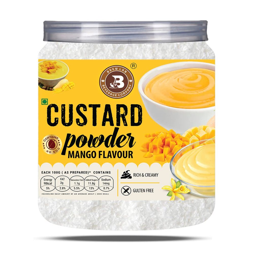 Brew Lab Mango Flavor Custard Powder | For Desserts, Pudding, Fruit Salad 250 g