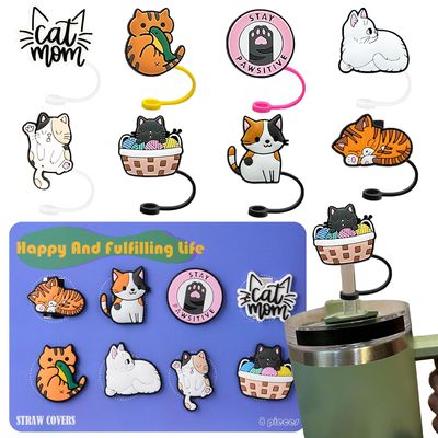 8pcs Straw Covers for Reusable Straws-Cute Cat Style-Drinking Straw Covers Cap-Silicone Straw Toppers for Tumblers,Stanley Cup Straw Cover,Straw Tip Covers,7-8mm Straws Compatible (X02)