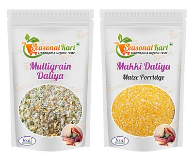 SEASONALKART Combo of Organic Multigrain Dalia & Makki Daliya| 400 Grams Each| Total Weight 800 Grams| Healthy Grains