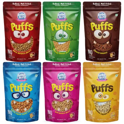 BE'BE' BURP Healthy Puff Snacks | Baked Puffs, Not Fried, Protein Snacks | No Maida & Gluten-Free | Travel-Friendly | 35gms Each (Pack of 6)