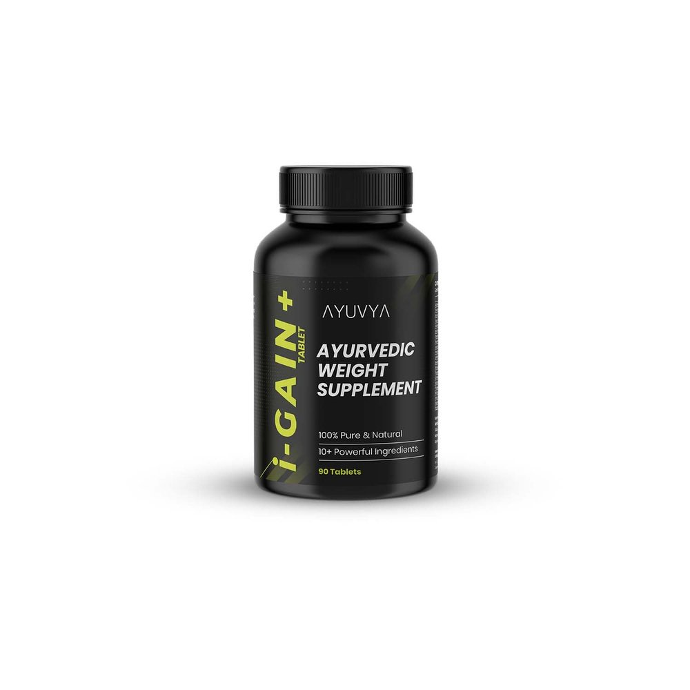 Ayuvya i-Gain+ Weight Supplement | Helps in Gaining Weight | Powerful herbs for Improving Appetite & Nutrient Absorption | With New & Improved Formula | 100% Ayurvedic | 90 Tablets