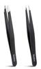 2-Pack Tweezers for Eyebrows, Facial Hair, Ingrown Hair Removal, Slant and Point Tip Tweezer Set for Women and Men, Professional Stainless Steel Precision Eyebrow Plucking Grooming with Case - Black view 1