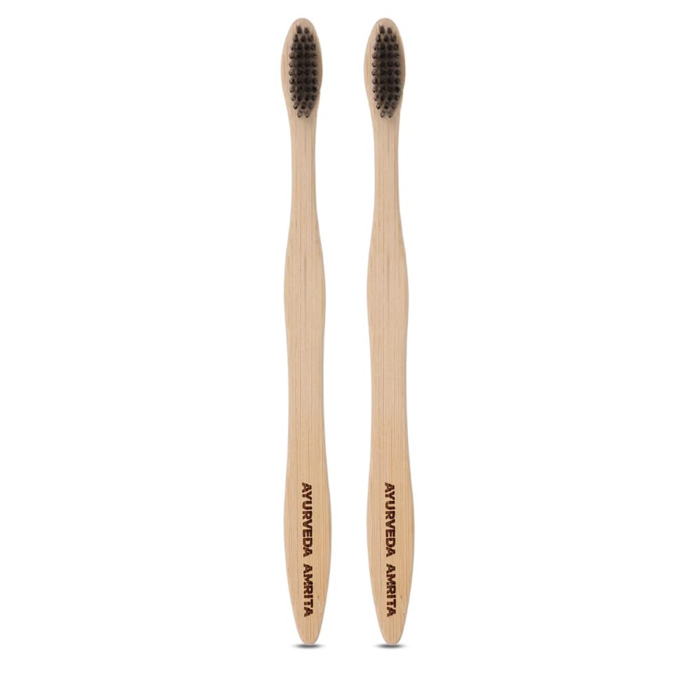 Ayurveda Amrita Bamboo ToothBrush, Charcoal Dipped Pack of 2