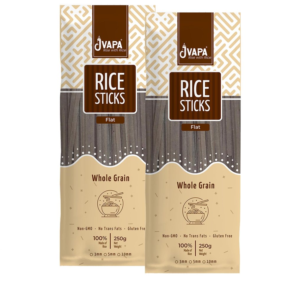 Jvapa Flat Rice Sticks Noodles - Goodness of Healthy Beans (Red,Black,Mungbean,Soya & Sesame) | No Maida, Not Fried | Flat 5 mm (2 x 250 gm)