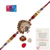 eCraftIndia,Dancing Peacock Rakhi with Cadbury Celebrations Gift Pack of 7 Assorted Chocolates and Roli Chawal Pack, Raksha Bandhan Greeting Card view 1