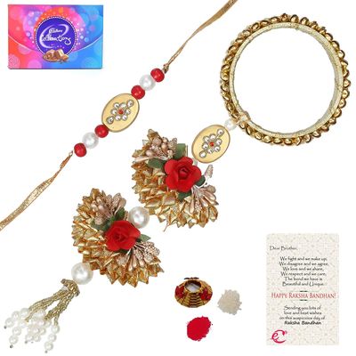 eCraftIndia,Bhaiya Bhabhi Rakhi with Cadbury Celebrations Gift Pack of 11 Assorted Chocolates and Roli Chawal Pack, Raksha Bandhan Greeting Card