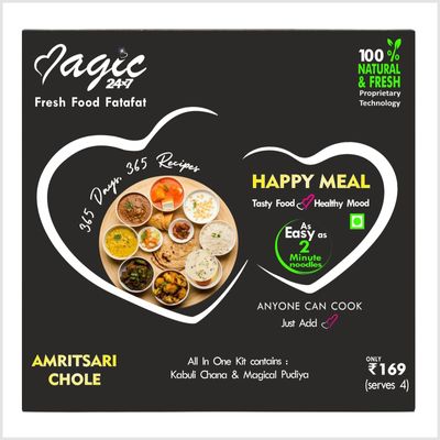 Amritsari Chole -Tasty Food, Healthy Mood-Magic 24x7-Fresh Ready to cook-All-in-One Kit (100% Natural & Fresh-Propreitory Techonology).Just add Nothing Extra-As easy as making 2 minute noodles, (Low Cal,Low Carb,Protein Rich,High Fibre,Low Sugar,No A
