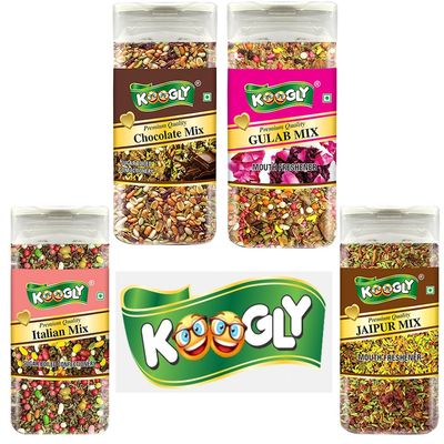 KOOGLY ITALIAN MIX + CHOCOLET MIX + GULAB MIX + JAIPUR MIX - HEALTHY DIGESTIVE | Sweet Saunf Mouth Freshener, After Meal and Drink Mukhwas Mouth Freshener - Easy to Store