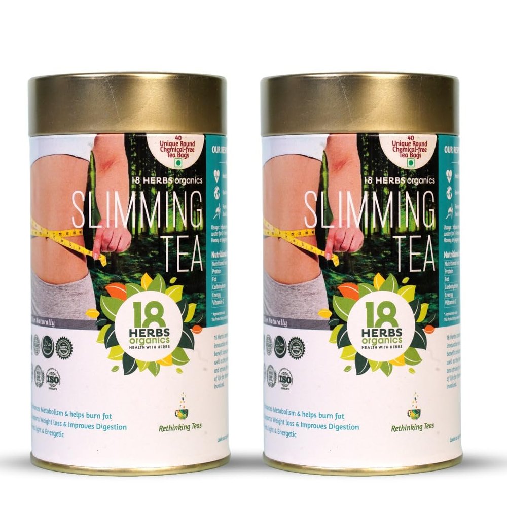 18 Herbs Organics Health with Herbs Slimming Tea Bags - Natural Herbal Detox Tea Bags - Get Slim And Fit - Improves Digestion - 40 Organic Infusion Tea Bags - Pack Of 2, Ginger, 62 Gram