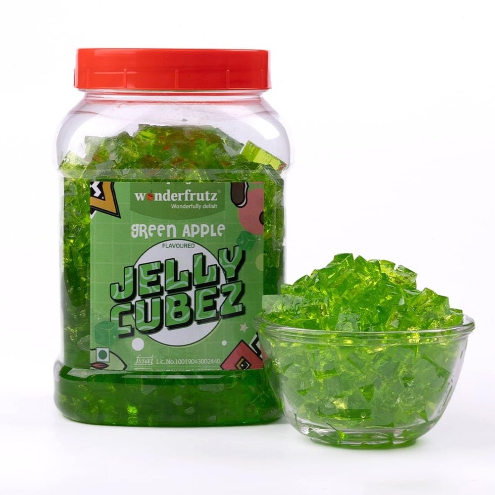 Wonderfrutz Fruit Flavoured Jelly Cubes | Ideal for Kids | Perfect Topping for Ice Creams, Cakes | Top up for Juice & Shakes & Cocktails (Green Apple) 1kg