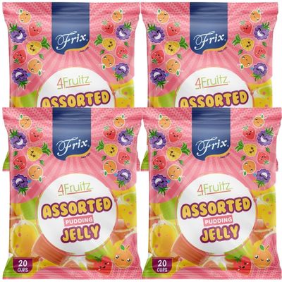 Frix Assorted Pudding Jelly I Jelly Added Mix Fruit I Chewy Jelly - (300g x 4 Packs)