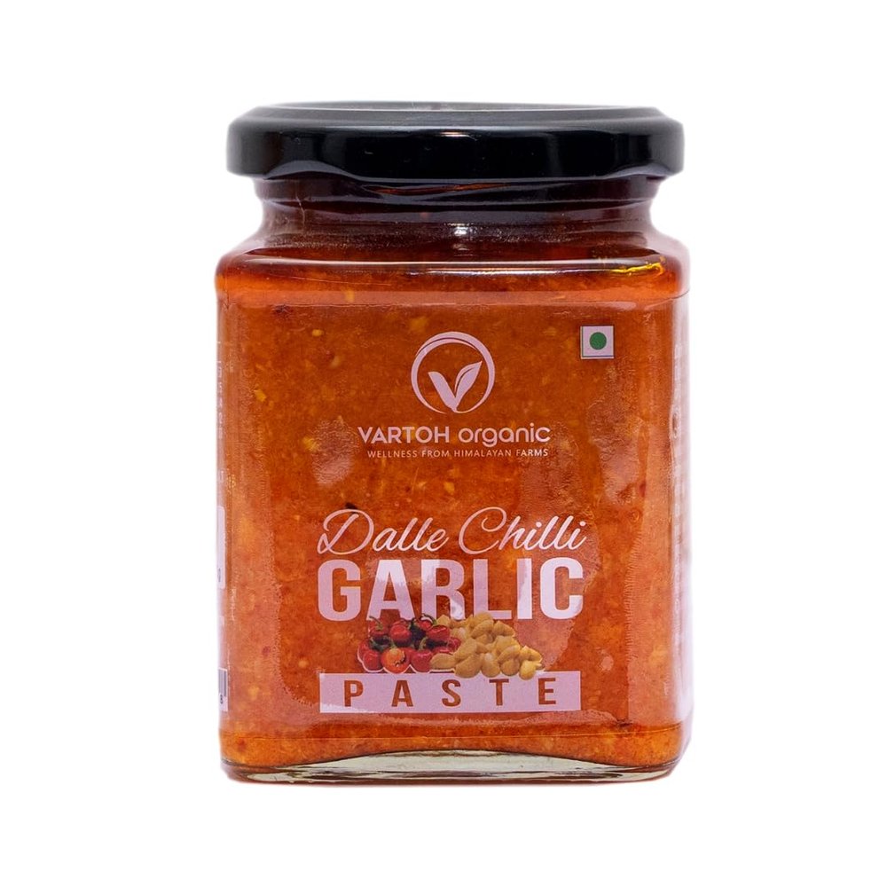 Vartoh Organic Dalle Chilli Garlic Paste, 275g Spicy Himalayan Momo Dip & Spicy Achar Pickle, Product of Sikkim