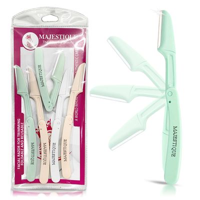 Majestique Foldable & Reusable Facial Hair Razor for Women - 5 Pcs Razor for Face, Eyebrows, Upper Lip, Forehead, Peach Fuzz, Chin and Sideburns, Instant & Painless Hair Removal - Multicolor
