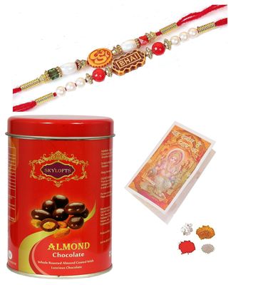 Skylofts Chocolates Coated Almonds with Rakhi for Brother Rakhi Gifts for Brother Rakhi with Chocolates