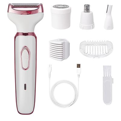 BRITUMS Women's Electric Shaver,4 In 1 Painless Electric Shaver Set,Women's Hair Remover,Rechargeable Hair Remover&Trimmer,Suitable For Eyebrow Hair,Facial Hair,Nose Hair,Bikini,Legs,White