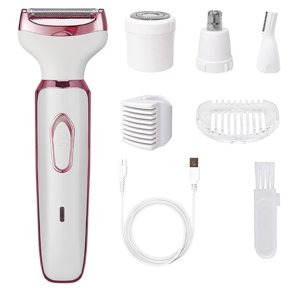 BRITUMS Women's Electric Shaver,4 In 1 Painless Electric Shaver Set,Women's Hair Remover,Rechargeable Hair Remover&Trimmer,Suitable For Eyebrow Hair,Facial Hair,Nose Hair,Bikini,Legs,White