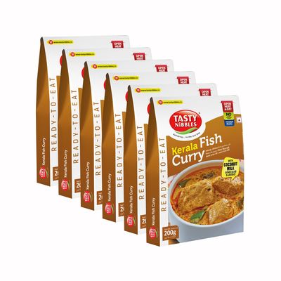 Tasty Nibbles Ready to Eat Kerala Fish Curry with Coconut Milk 200 Gm Pouch[Pack of 6]|Open Heat & Eat | No Food Additives Added | Japanese Retort Technology