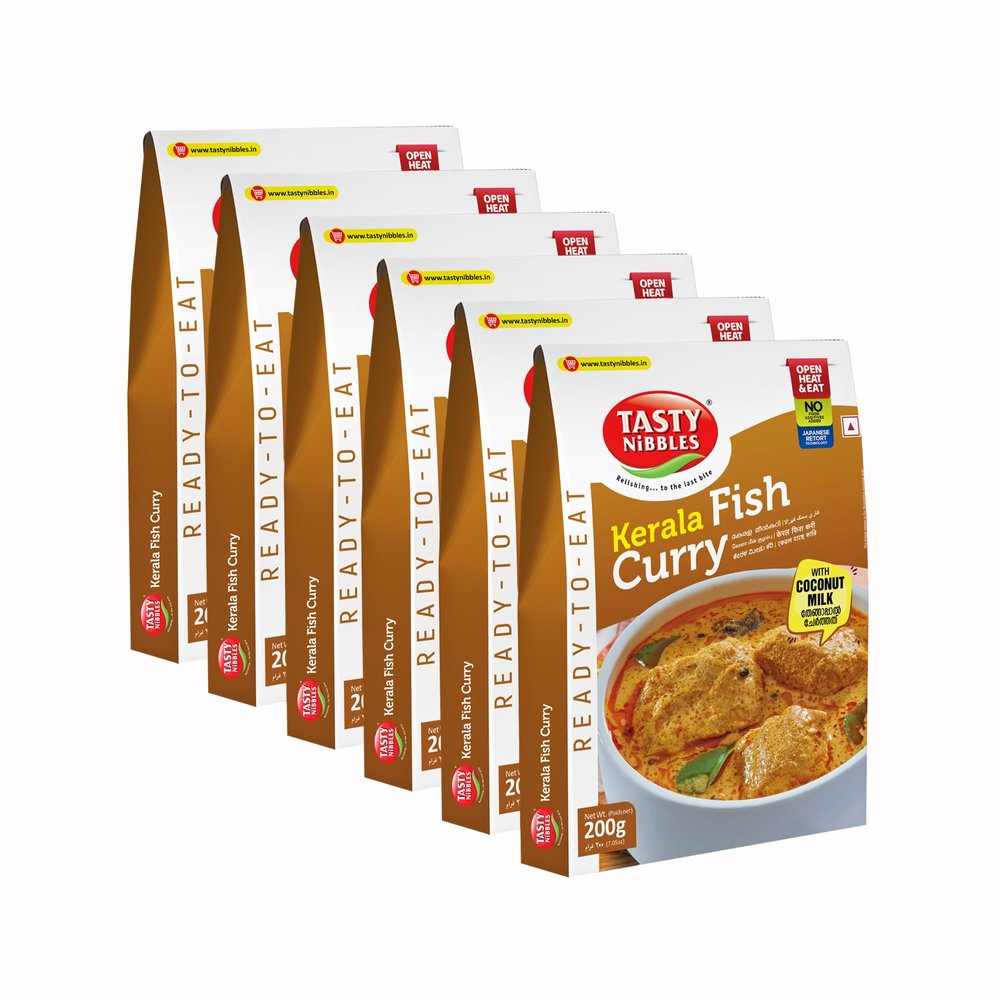 Tasty Nibbles Ready to Eat Kerala Fish Curry with Coconut Milk 200 Gm Pouch[Pack of 6]|Open Heat & Eat | No Food Additives Added | Japanese Retort Technology