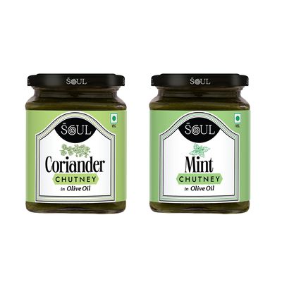 ADF Soul Combo Pack Of 2 Mint Chutney 270 Gm And Coriander Chutney 270 Gm- Double The Zest In Every Bite
