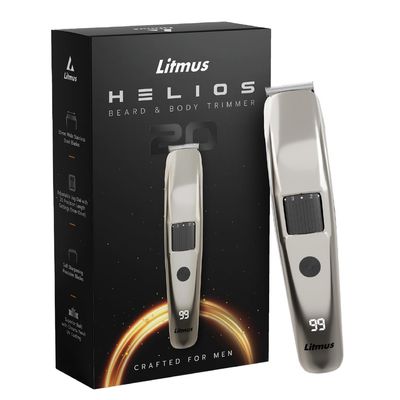 Litmus HELIOS 20 (Chrome Edition) Beard & Body Trimmer for Men | 20mm Precision Length Settings | Cordless Run Time: 90 Minutes | C Type USB Fast Charging |5 Mins Quick Charge for Single Trim