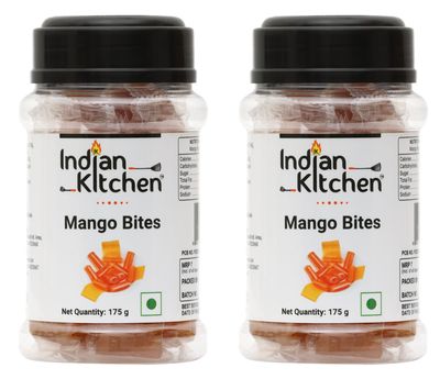 Indian Kitchen Mango Bites 175g (Pack of 2) | Made with Real Mango (Aam) Pulp | Aam Papad Flavor Toffee | Premium Sweet & Tangy Mango Candy | Authentic Taste | Refreshing Treat for All Ages