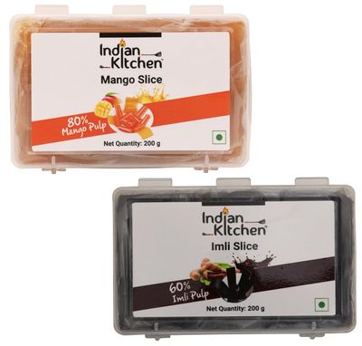 Indian Kitchen Combo Pack of Mango Slice Bar 200g & Imli Slice Bar 200g (Pack of 2) | Traditional Aam Papad & Tamarind Bar | Made with Natural Fruit Pulp | Authentic Indian Taste