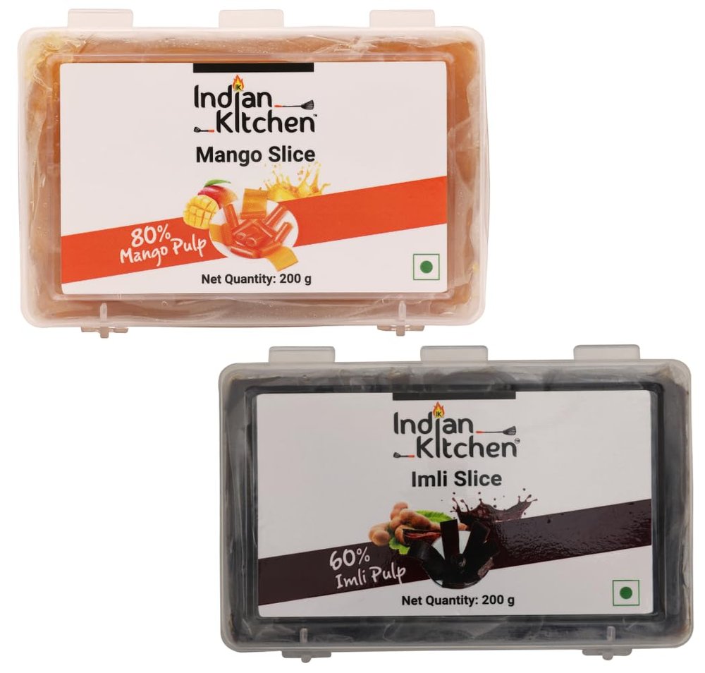 Indian Kitchen Combo Pack of Mango Slice Bar 200g & Imli Slice Bar 200g (Pack of 2) | Traditional Aam Papad & Tamarind Bar | Made with Natural Fruit Pulp | Authentic Indian Taste