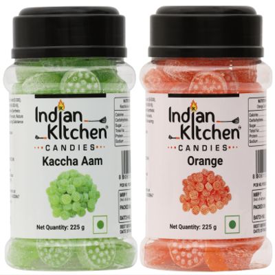 Indian Kitchen Combo Pack of Orange Candy 225g and Kacha aam Candy 225g (Pack of 2)