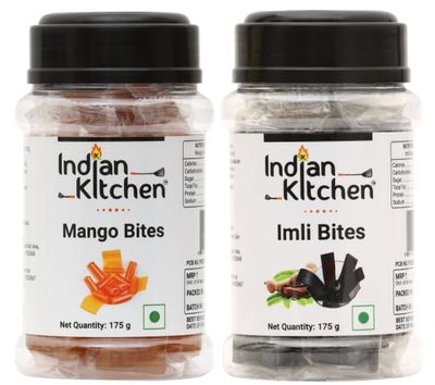 Indian Kitchen Combo: Mango Bites 175g & Imli Bites 175g (Pack of 2) | Traditional Aam Papad & Imli Toffee | Made with Natural Fruit Pulp | Sweet & Tangy Mango & Tamarind Candy | Authentic Taste