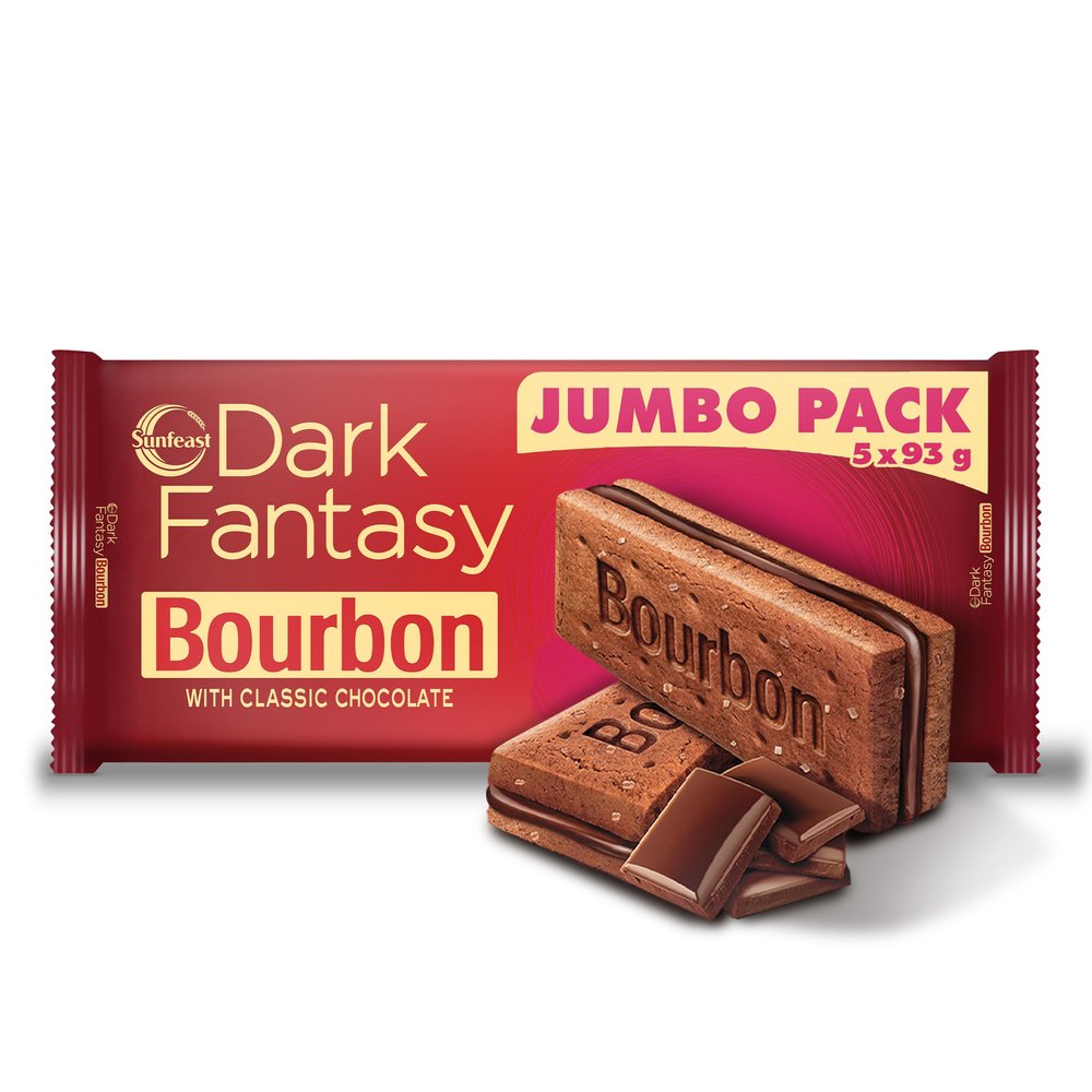 Sunfeast Dark Fantasy Bourbon, Classic Biscuit Made With Real Chocolate, 500g