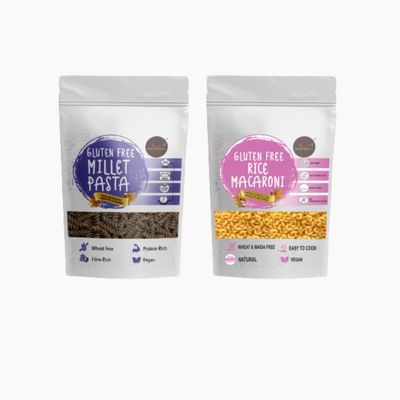INDULGENCE Gluten-Free Millet Pasta & Rice Macaroni Combo | High-Fiber Healthy Macaroni for Weight Loss & Fitness Diet | No Maida, Easy to Cook | Pack of 2 (400g Total)