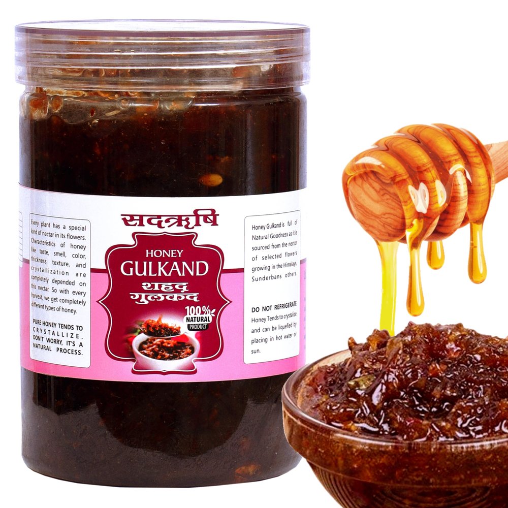 SADRISHI Organic & Natural Honey Gulkand Prepared Using Sun Cooked Damask Rose Along with Forest Honey| Rich in Antioxidants | Improves Digestion|100% Natural-450grm.