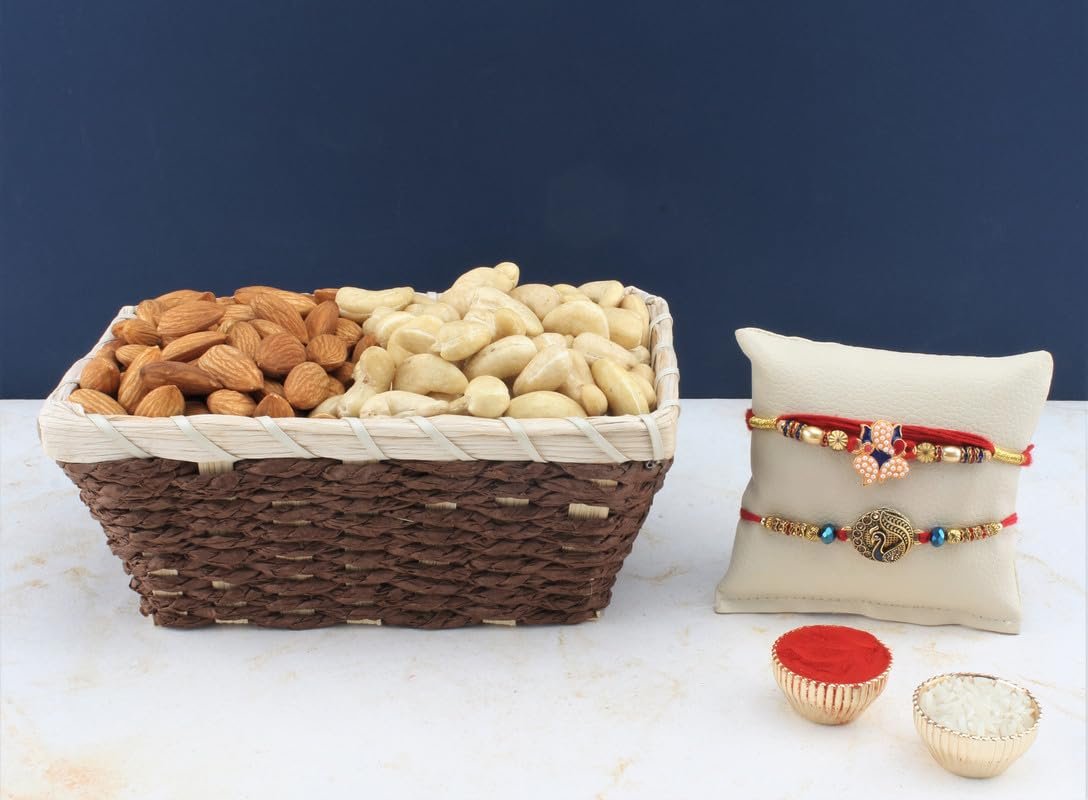 SFU E Com Set Of 2 Rakhi With Dry Fruit Hamper For Rakshabandhan Gift | Dry Fruit And Rakhi For Brother | Dry Fruit Basket Hamper | 71