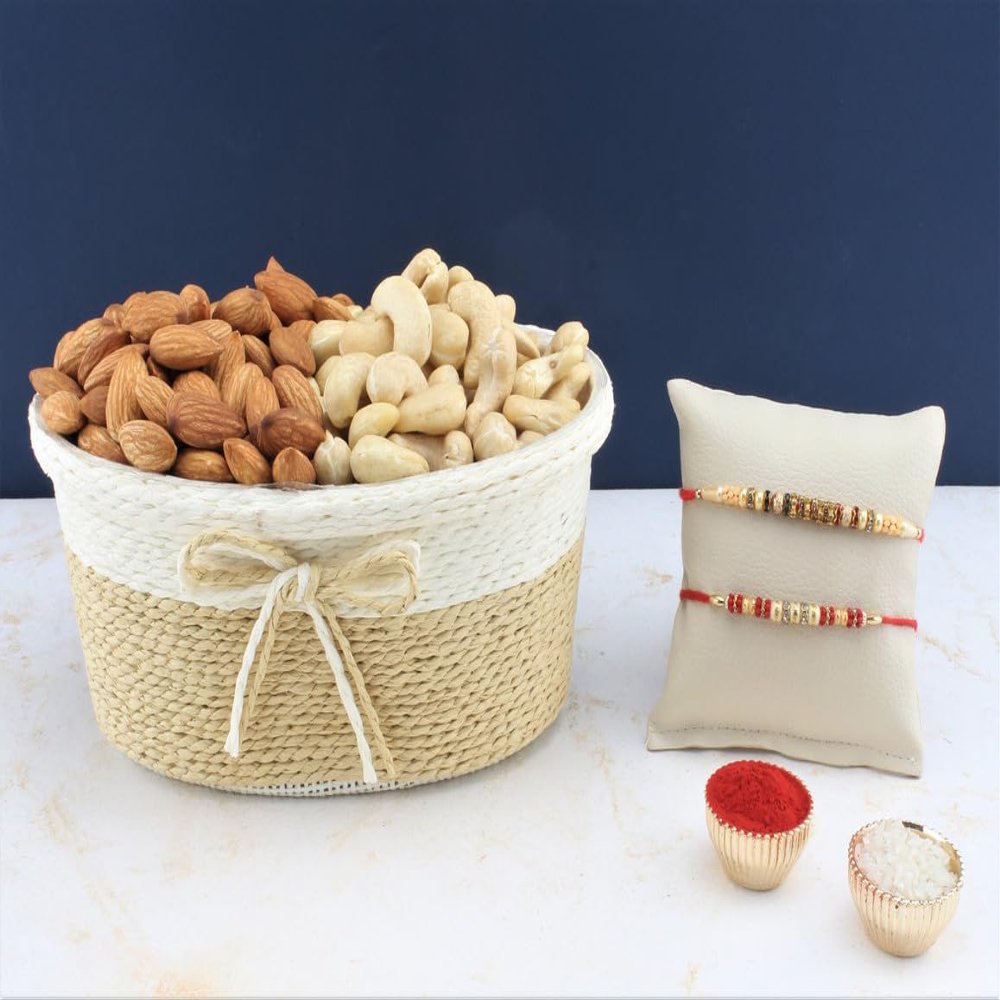 SFU E Com Set Of 2 Rakhi With Dry Fruit Hamper For Rakshabandhan Gift | Dry Fruit And Rakhi For Brother | Dry Fruit Basket Hamper | 105