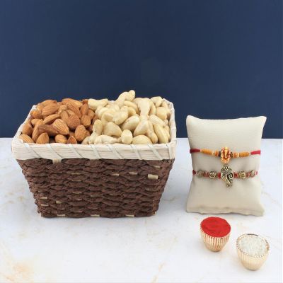 SFU E Com Set Of 2 Rakhi With Dry Fruit Hamper For Rakshabandhan Gift | Dry Fruit And Rakhi For Brother | Dry Fruit Basket Hamper | 76