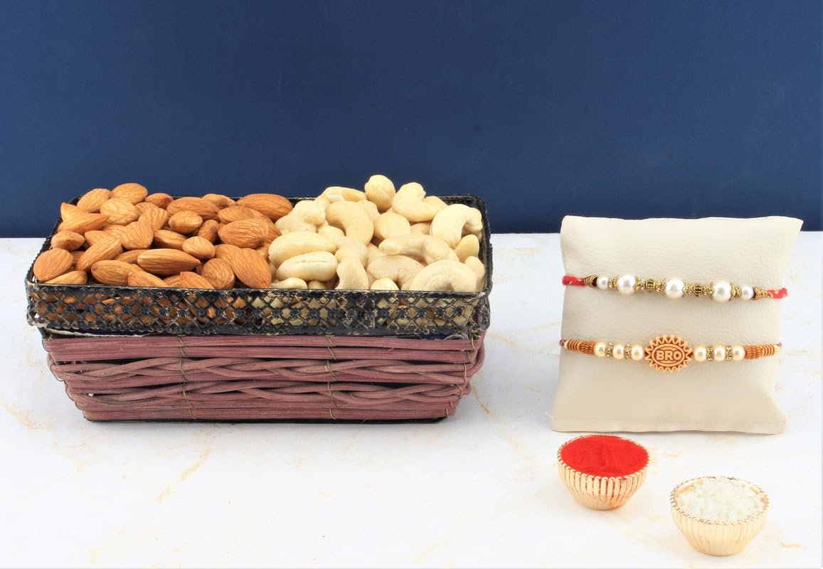 SFU E Com Set Of 2 Rakhi With Dry Fruit Hamper For Rakshabandhan Gift | Dry Fruit And Rakhi For Brother | Dry Fruit Basket Hamper | 27